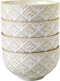 26 oz Ceramic Cereal Bowl Set of 4 – Embossed Porcelain Soup, Salad & Rice Bowls for Kitchen
