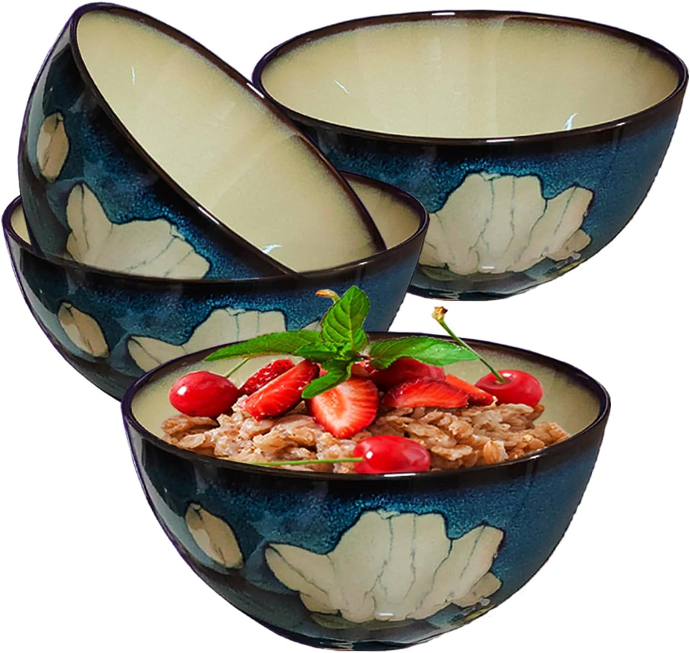 Ceramic Cereal Bowl Set of 4 – 28 oz Soup, Ramen, Salad & Rice Bowls for Kitchen