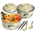 Japanese Ramen Bowl Set of 2 with Lids – 27 oz Ceramic Noodle Bowls for Soup, Udon, Pho & Rice