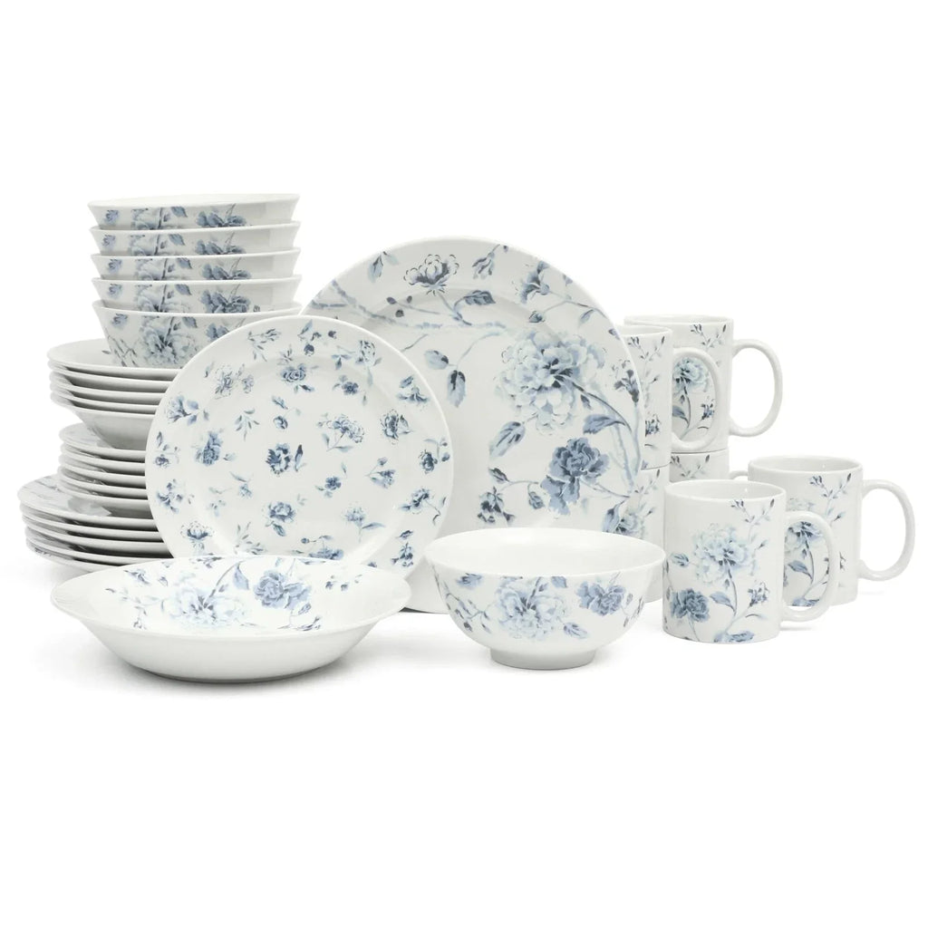 Empress Bouquet Porcelain Dinnerware Set – Blue Floral Plates & Bowls, Elegant Dining Set