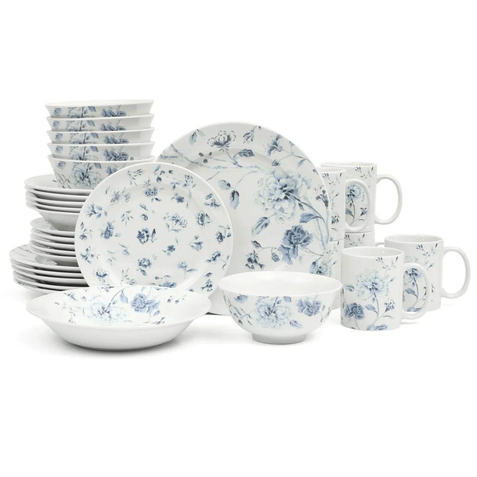 Empress Bouquet Porcelain Dinnerware Set – Blue Floral Plates & Bowls, Elegant Dining Set