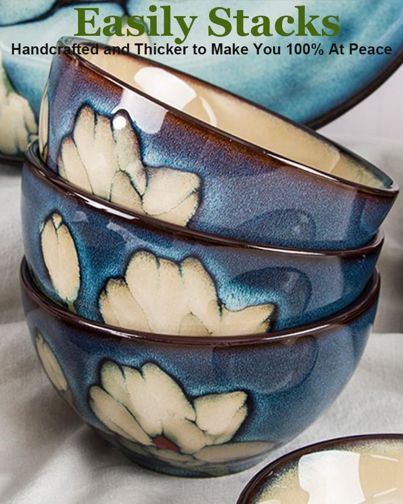 Ceramic Cereal Bowl Set of 4 – 28 oz Soup, Ramen, Salad & Rice Bowls for Kitchen