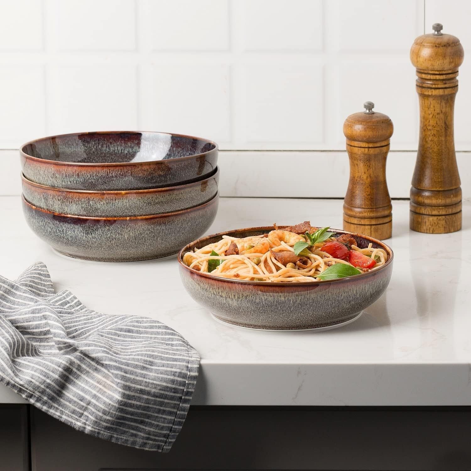 30 oz Ceramic Pasta Bowl Set of 4 – 8-Inch Serving Bowls for Pasta, Salad, Soup & Dinner