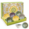 Set of 6 Colorful Ceramic Rice Bowls 10 oz – Bohemian Grain Fruit, Snack & Dessert Bowls